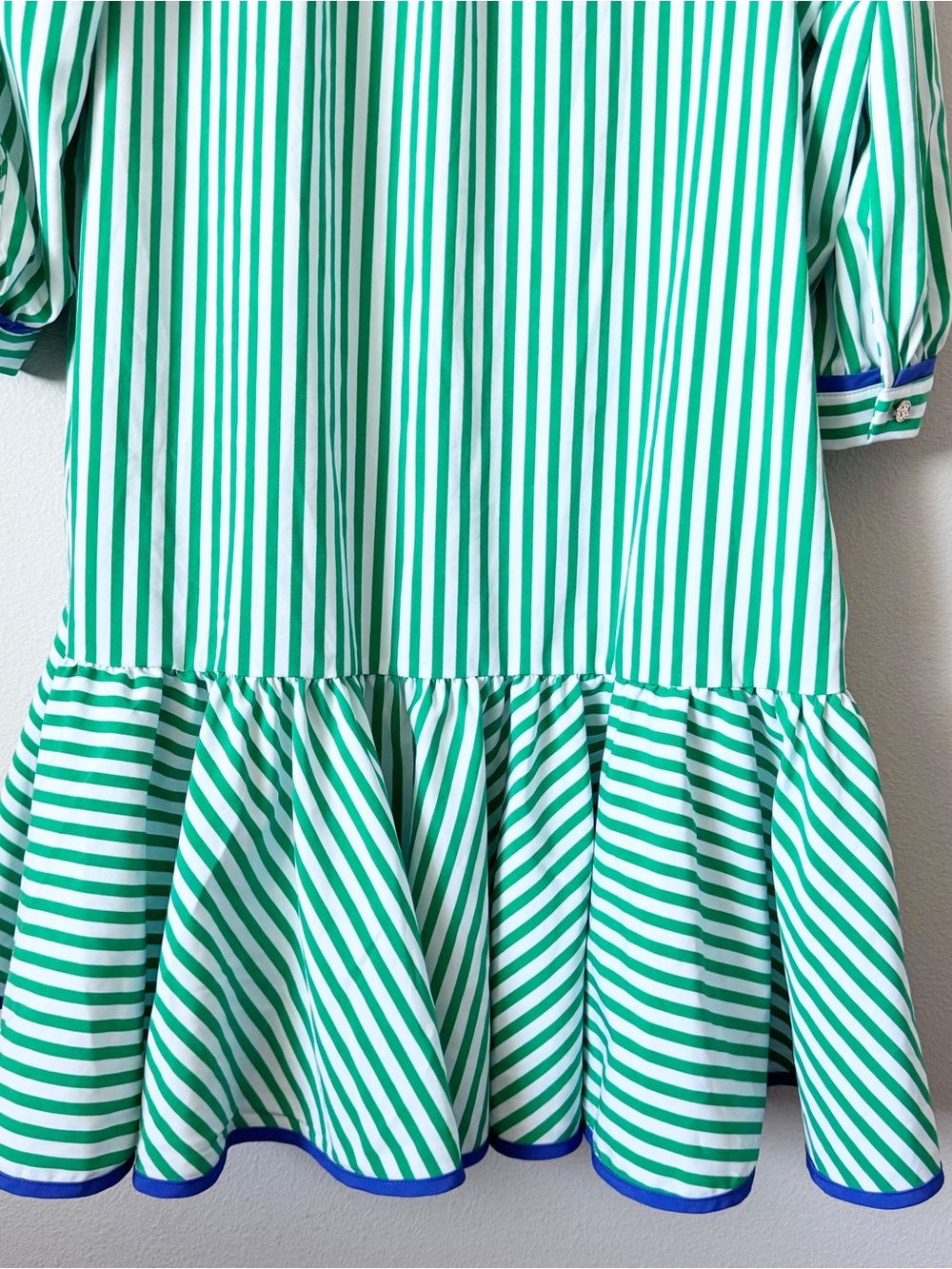 Mary Square Naomi Green and White Striped Ruffle-Hem Puff Sleeve Casual Dress - Picture 10 of 10